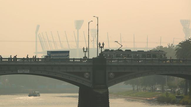 Smoke hze blaneted the city during January, which was among our warmest ever summer months. Picture: Stuart McEvoy/The Australian.