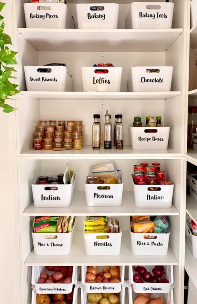 She spent $210 on 35 white trays from Ikea which she labelled using her own vinyl machine. Picture: Facebook