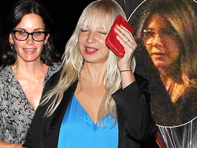 UK CLIENTS MUST CREDIT: AKM-GSI ONLY<BR/> EXCLUSIVE: Close friends Courteney Cox, Jennifer Aniston and Sia Furler met up for an Italian dinner at Il Piccolino in West Hollywood. Aniston wore a blazer over a nautical striped shirt and a pair of glasses. She kept a low profile as security and friends escorted her to the awaiting limo. Sia showed her eclectic style in a billowing one piece jumpsuit and matching heels; while Courteney Cox went casual in a slightly sheer blouse, black trousers and flats. <P> Pictured: Courteney Cox <B>Ref: SPL1038664 280515 EXCLUSIVE</B><BR/> Picture by: AKM-GSI / Splash News<BR/> </P><P>