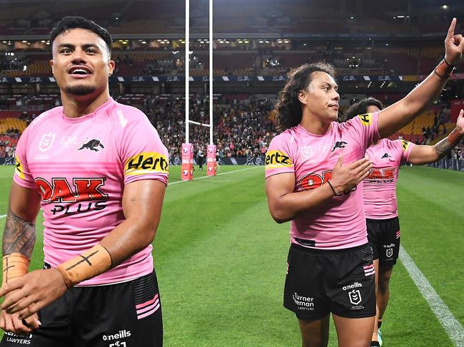 Leniu (L) replaced Leota in the Panthers’ qualifying and preliminary final sides. Picture: Bradley Kanaris / Getty Images