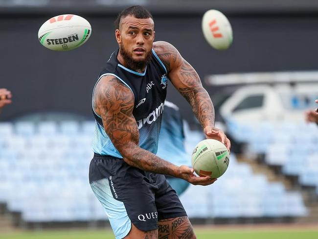 Cronulla's Addin Fonua-Blake has been working hard under the watchful eye of coach Craig Fitzgibbon. Pic: Sharks Instagram