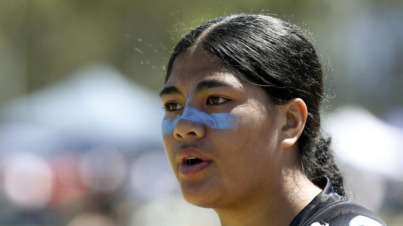 Rylee Siteine from Maori. U16 Girls Lebanon v Maori Pango. Harmony Nines Rugby League. Picture: John Appleyard