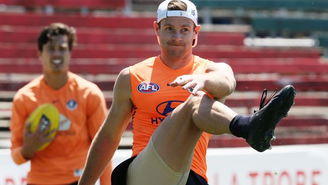 Sam Docherty kicks at goal during pre-season training. Picture: Michael Klein