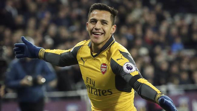Arsenal's Alexis Sanchez celebrates after scoring a goal.