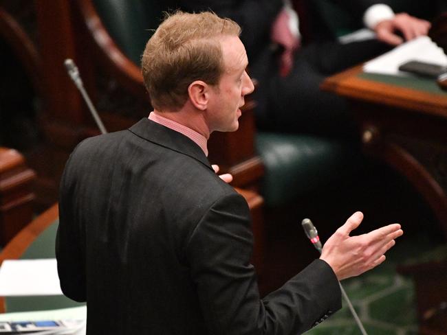 MP David Speirs is seen during Question Time at the South Australian Parliament in Adelaide, Tuesday, May 29, 2018. (AAP Image/David Mariuz) NO ARCHIVING