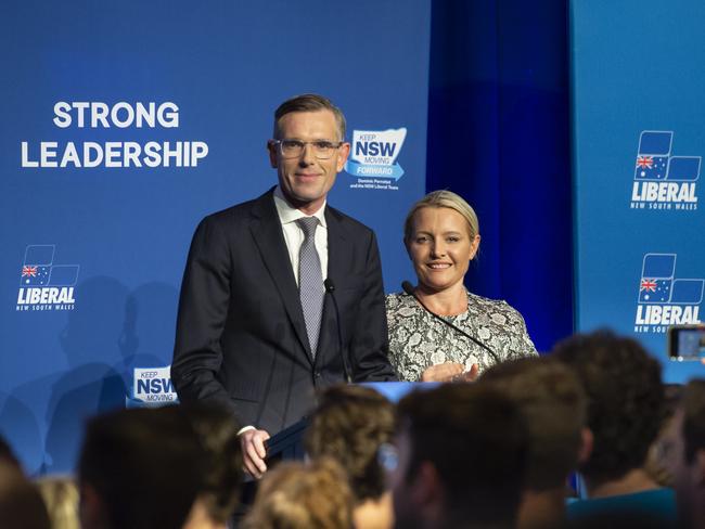 Dominic Perrottet concedes defeat at the Liberal Party function in Sydney. Picture: Monique Harmer