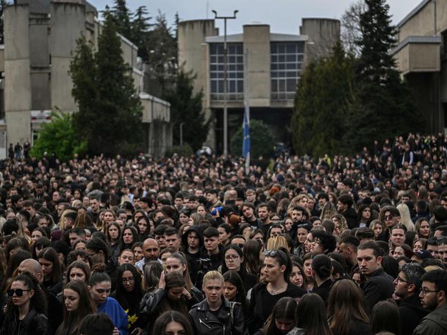 Mourners at the University of Skopje. Picture: AFP