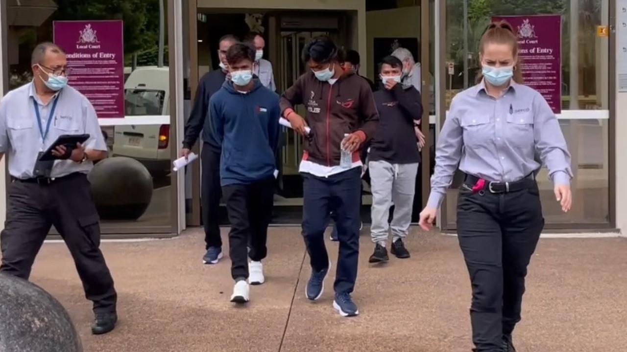 A group of Indonesian fishermen leave the Darwin Local Court after pleading guilty to fishing illegally in Australian waters.