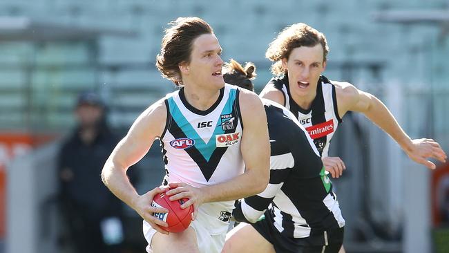 In-demand Port Adelaide wingman Jared Polec charges towards goal against Collingwood. Picture: Michael Klein