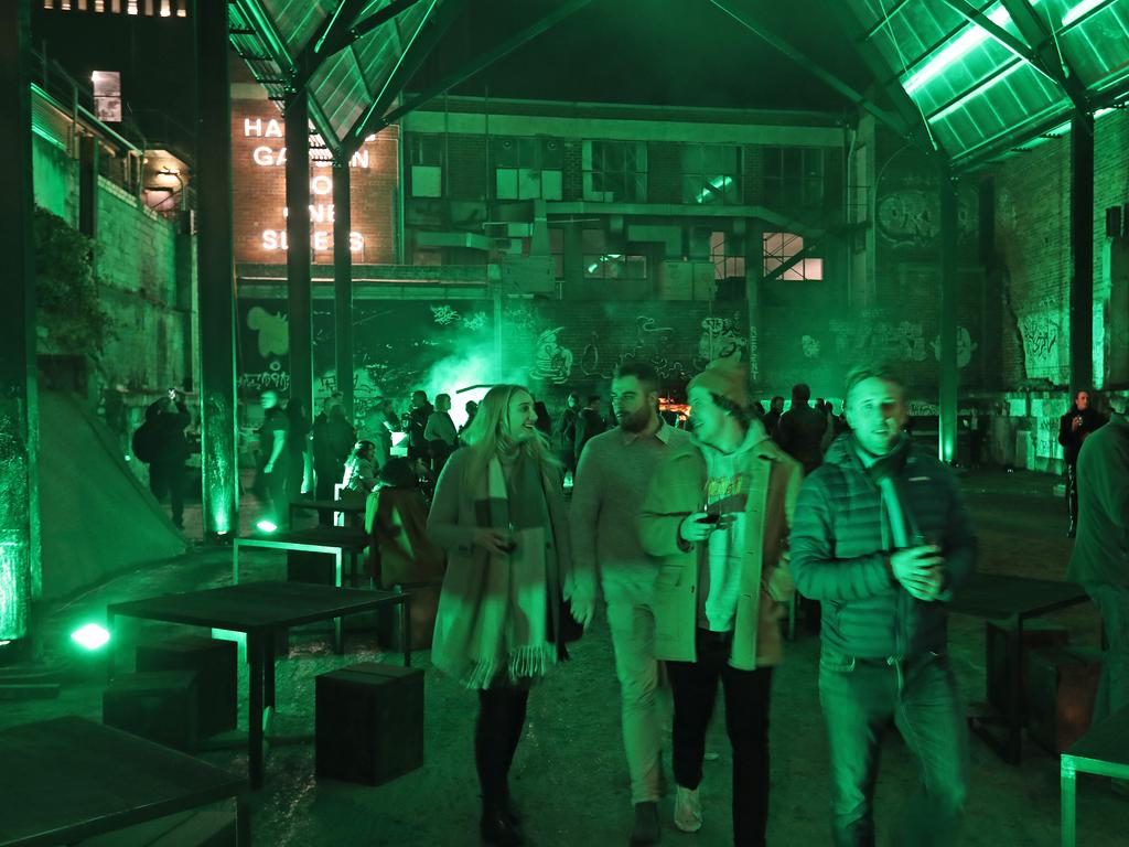 The Cathedral bathed in green light at the opening of In the Hanging Garden. Picture: LUKE BOWDEN