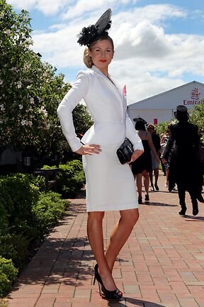 Melissa Buchanan enters Myer Fashions on the Field. Picture: Ian Currie