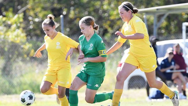 Football Queensland Community Cup carnival, Maroochydore. U13-14 girls, Sunshine Coast V Darling Downs. Picture: Patrick Woods.