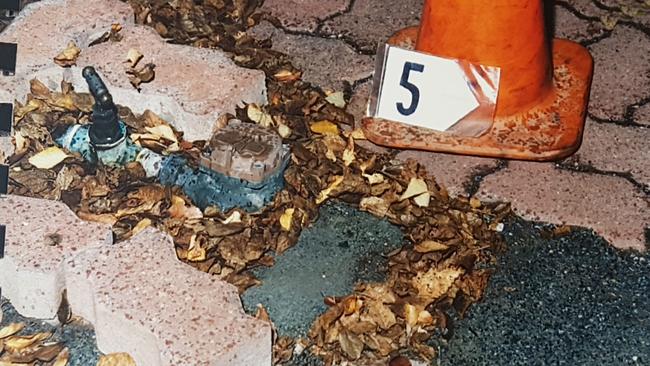 The gap where the missing paver was taken to murder David Saint. Picture: SA Police.