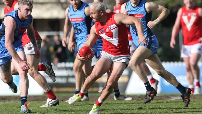 North Adelaide’s Billy Hartung in action against Sturt at Unley Oval. Picture: Dean Martin.