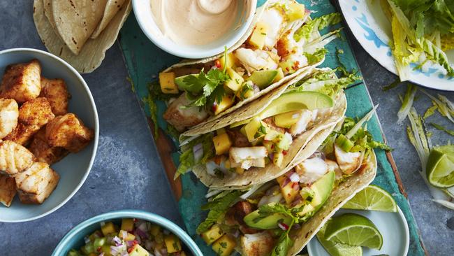 Yum: fish tacos with mango salsa. Picture: Guy Bailey