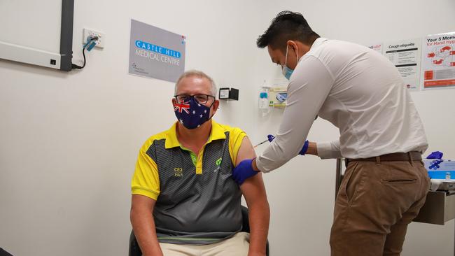 Prime Minister Scott Morrison received the COVID-19 vaccine on Sunday. Picture: Justin Lloyd