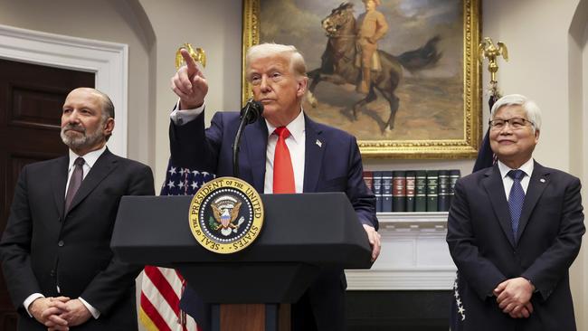 President Donald Trump speaks about the new tariffs in the Roosevelt Room of the White House in Washington. Picture: AP