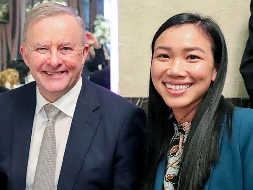 Labor leader Anthony Albanese with Western Sydney lawyer Tu Le at a Fowler fundraiser in June. Ms Le was set to contest the seat for Labor until Ms Keneally was parachuted in. Picture: Facebook