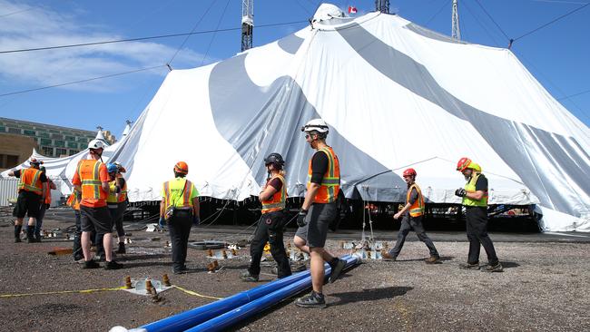 More than 550 pegs are needed to anchor the 20m Big Top. Photo by Jason McCawley/Getty Images