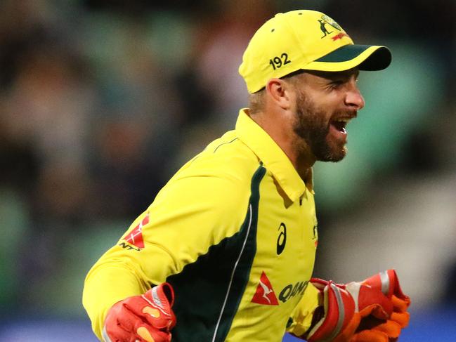 DURBAN, SOUTH AFRICA - OCTOBER 05: Matthew Wade of Australia celebrates Quinton de Kock's wicket during the 3rd Momentum ODI Series match between South Africa and Australia at Sahara Stadium Kingsmead on October 05, 2016 in Durban, South Africa. (Photo by Anesh Debiky/Gallo Images/Getty Images)