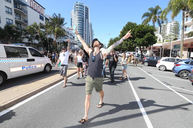 People in the Tweed are protesting the border restrictions. 22 August 2021 Coolangatta Picture by Richard Gosling
