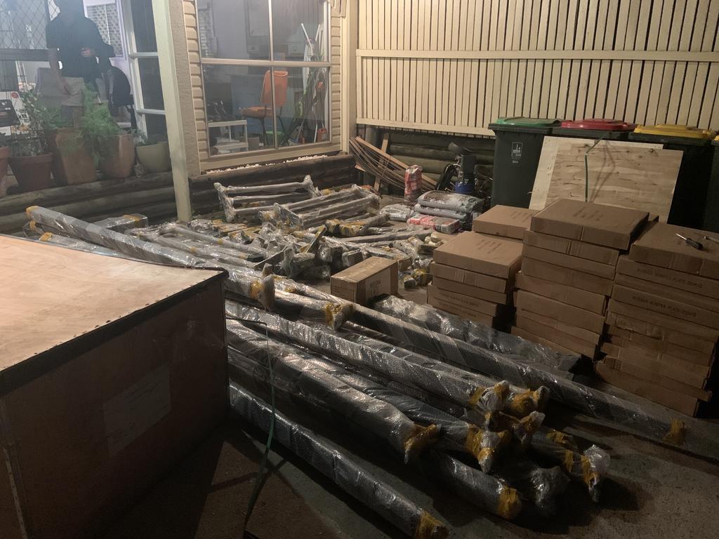 They stored their first batch of gym equipment at their Brisbane home. Picture: Supplied