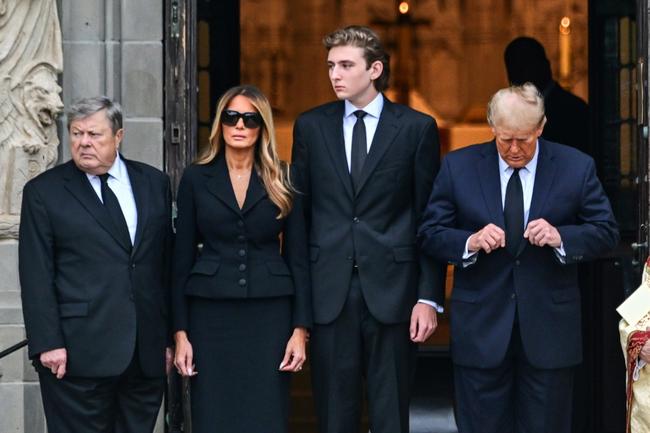 Barron Trump (2nd from right) is seen with his parents and grandfather in Palm Beach, Florida, in January 2024 during his grandmother's funeral