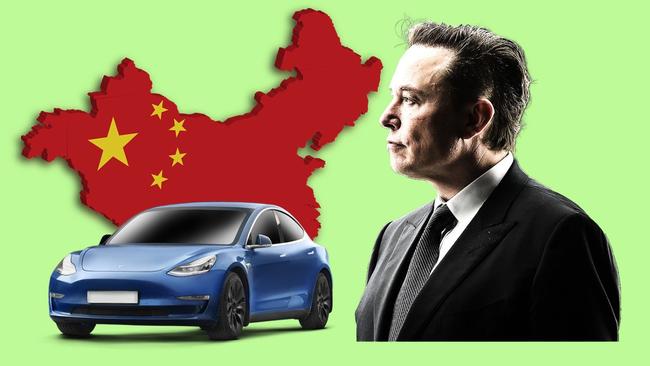 Elon Musk’s Tesla company relies on trade with China, which puts him at odds with Beijing hawks in the White House. Picture montage/artwork: The Times