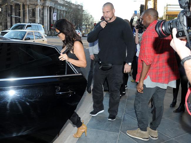 The celebrity couple leaving Jamie’s Italian during their Adelaide stopover in 2014. Pic: Naomi Jellicoe