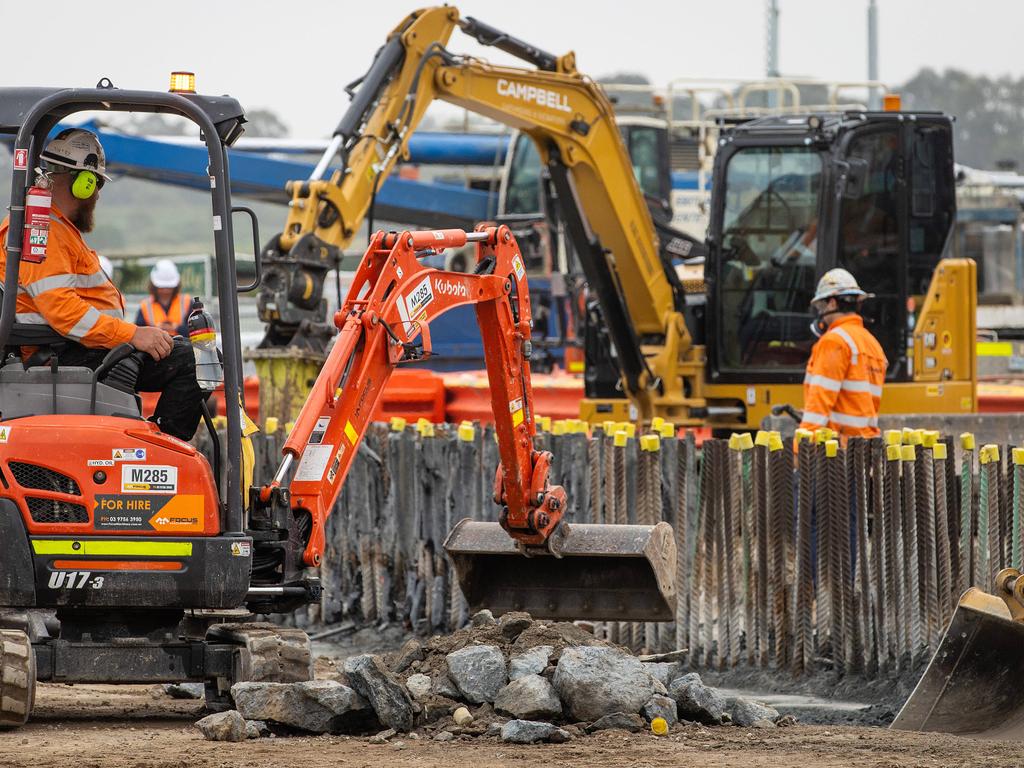 Works underway on the Suburban Rail Loop site at Heatherton. Picture: Mark Stewart