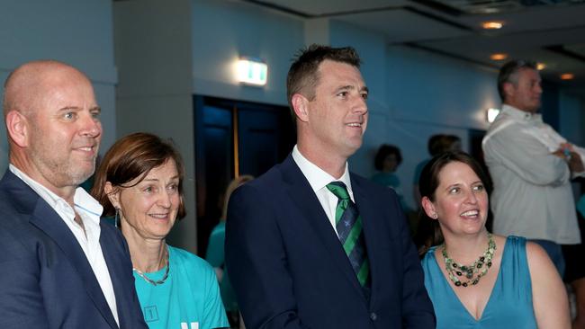 Michael Regan (right) pictured at the after election party for Zali Steggall. Picture: Damian Shaw