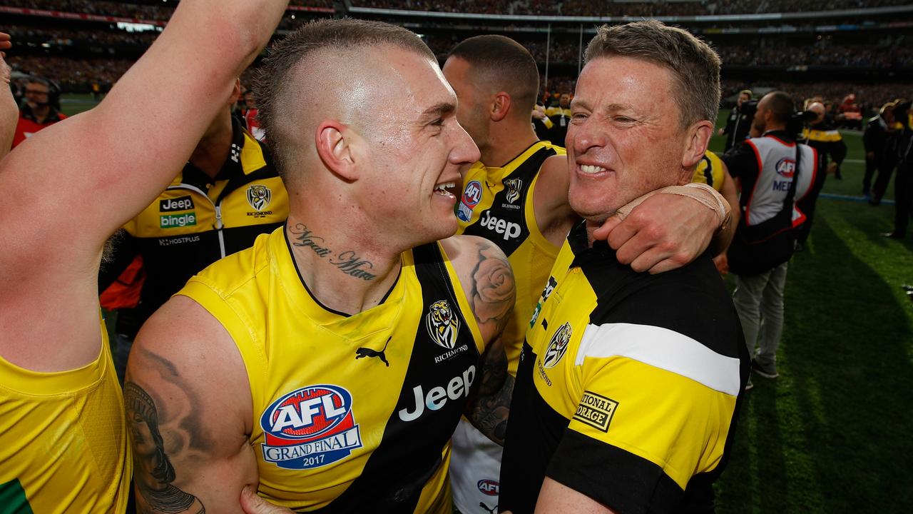 Dustin Martin and Damien Hardwick. Photo by Michael Willson/AFL Media/Getty Images.
