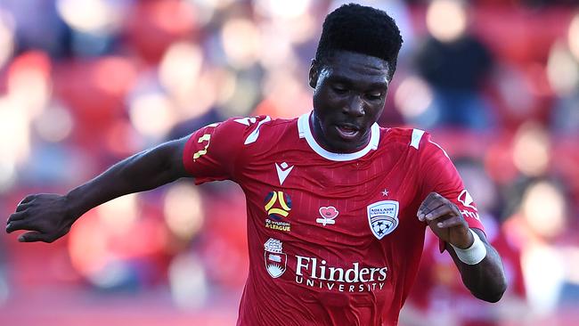 Adelaide United’s Al Hassan Toure in action.