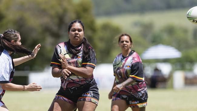 Lara Duncan of Toowoomba Warriors against Bradley Dahlstrom Memorial in the Warriors Reconciliation Carnival women's games hosted by Toowoomba Warriors at Jack Martin Centre, Saturday, January 18, 2025. Picture: Kevin Farmer