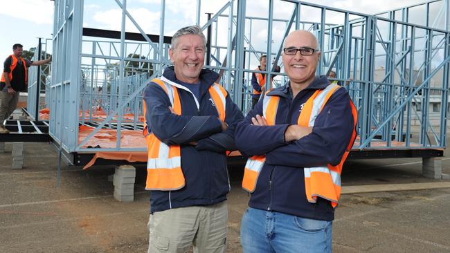 Oneconstruct directors Dino Gallina and Vince Cosmai at the former Holden site. Picture: Michael Marschall