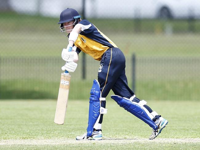 Drew Saxby plays a straight bat for Merewether in the SG Moore Cup . Picture: Michael Gorton