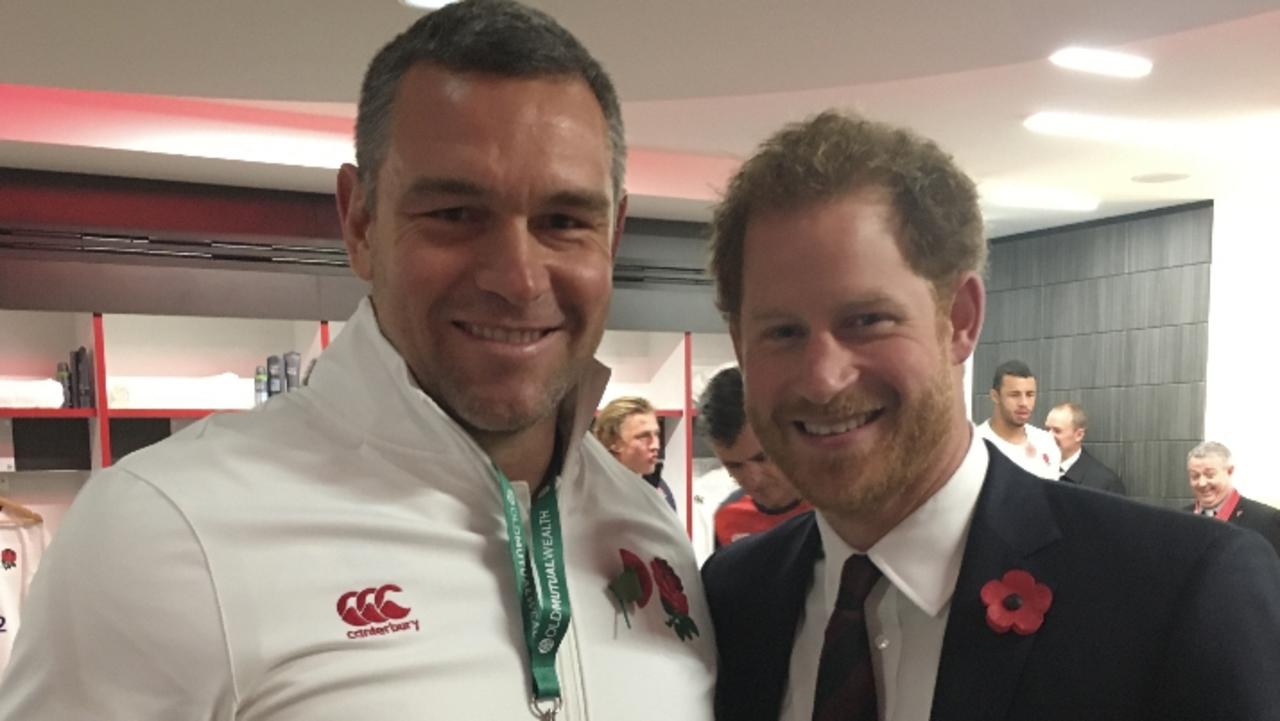 England assistant coach Jason Ryles with Prince Harry.