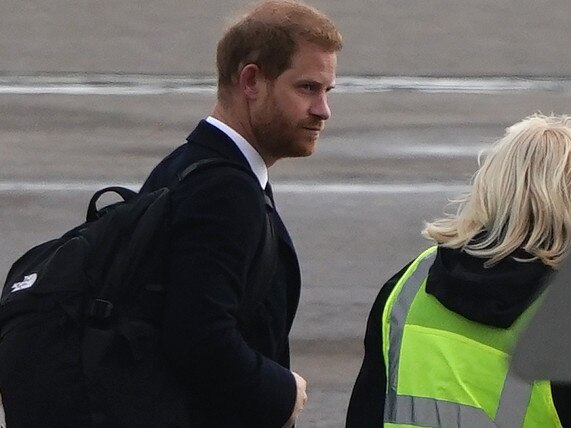 The Duke of Sussex at Aberdeen Airport boarding a plane back to London. Picture: Aaron Chown/PA Wire