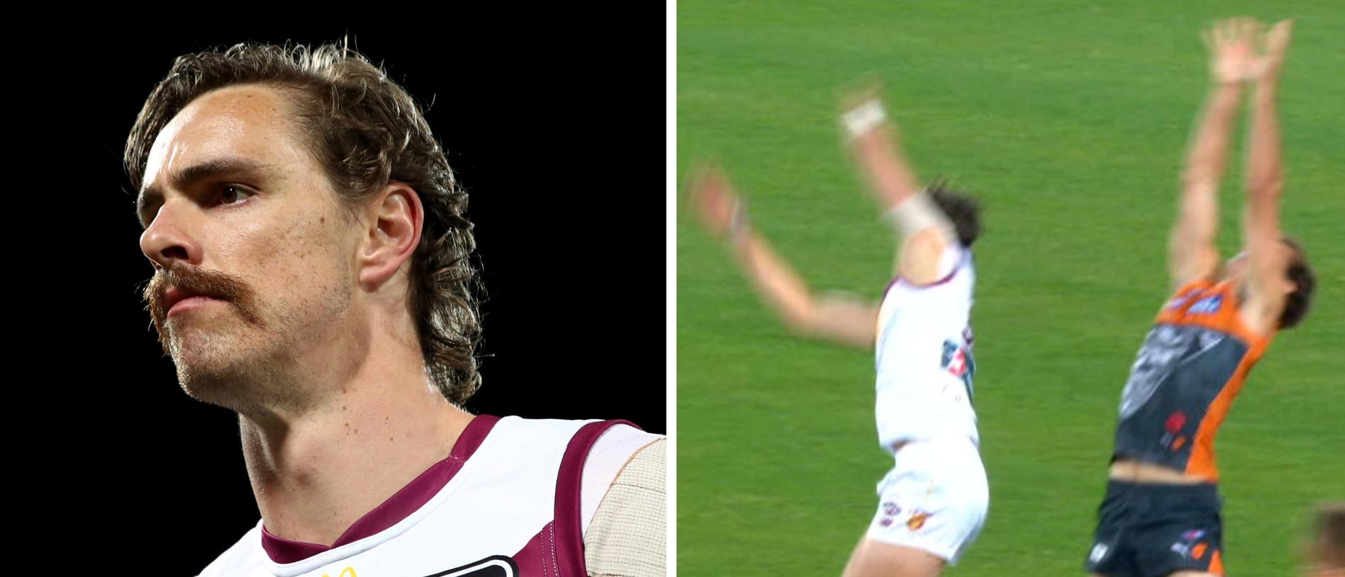 Joe Daniher / and  getting outmarked by Jack Buckley.