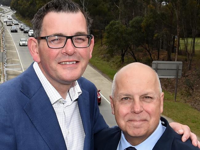 Premier Daniel Andrews and Treasurer Tim Pallas to make an announcement abot the North East link at the Ring road, Greensborough.  Picture: Nicole Garmston