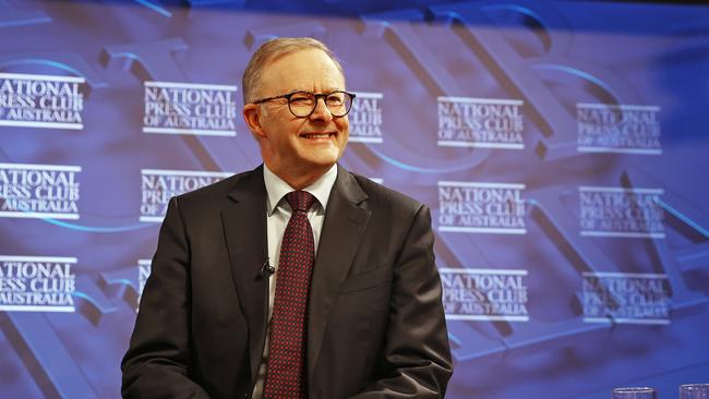 Mr Albanese pictured in Canberra this morning speaking at the National Press Club. Picture: Sam Ruttyn