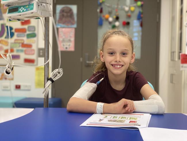 Student Selina taking part in a lesson at the school classroom at Gold Coast University Hospital. Picture: Sally Brady.