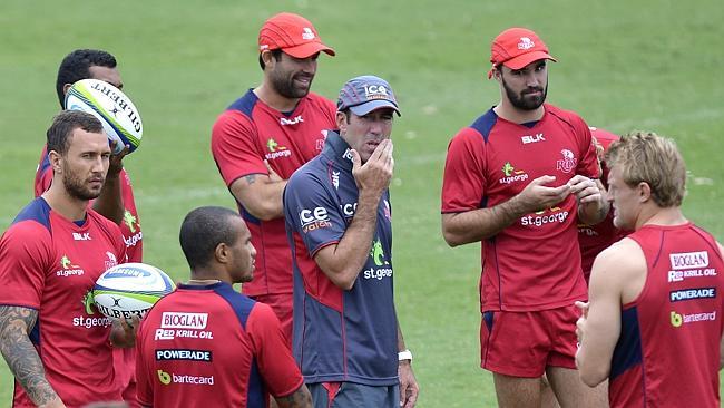 BRISBANE, AUSTRALIA - FEBRUARY 18: Coach Richard Graham talks with his players during a Queensland Reds Super Rugby training session at Ballymore Stadium on February 18, 2014 in Brisbane, Australia. (Photo by Bradley Kanaris/Getty Images)