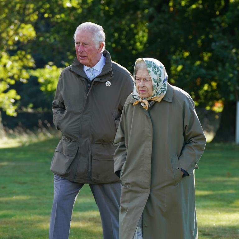 Queen Elizabeth II and Prince Charles at the Balmoral Estate in 2021. Picture: Andrew Milligan-WPA Pool/Getty Images