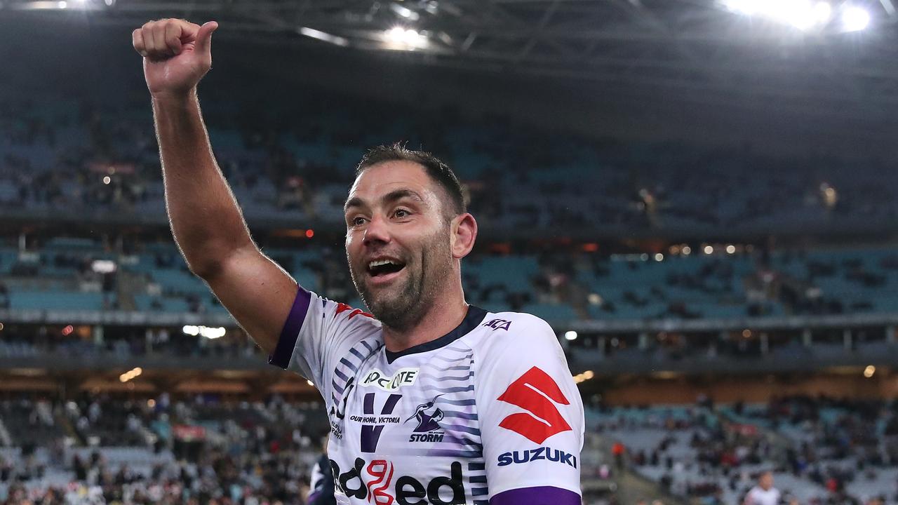 Cameron Smith celebrates after winning the 2020 NRL grand final. Picture: Cameron Spencer/Getty Images