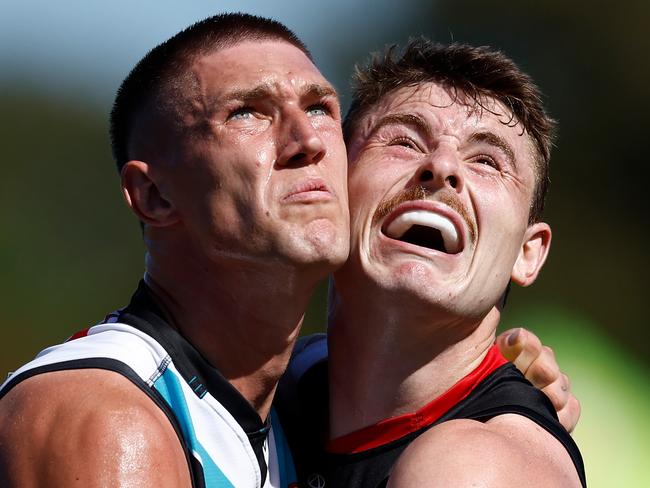 Jordon Sweet and Harry Boyd compete in the ruck. Picture: Getty Images