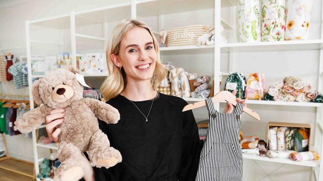 Courtney Blake opened a boutique baby shop in Caloundra, Husk and Will. Picture: Patrick Woods.