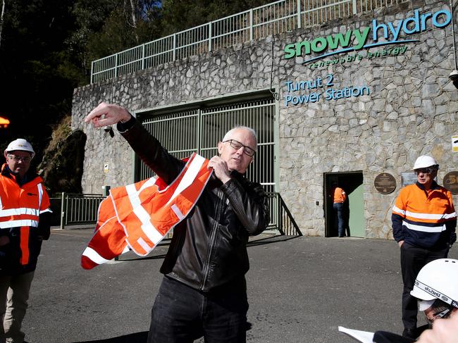 Then-Prime Minister Malcolm Turnbull during a visit to Snowy Hydro in Cooma in 2017. Picture: Alex Ellinghausen/Fairfax/POOL