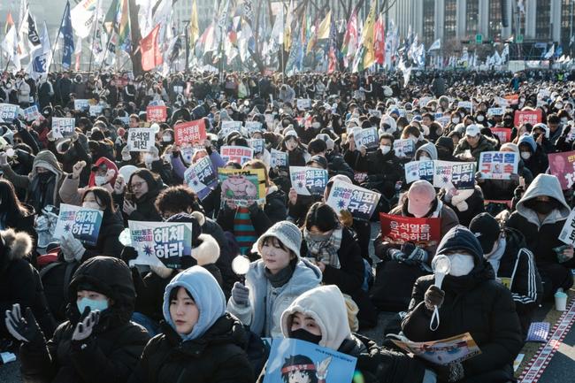 Protesters attend a rally against impeached South Korean President Yoon Suk Yeol in Seoul