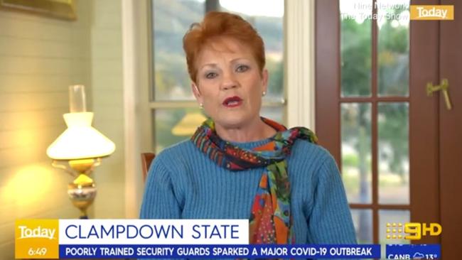 Pauline Hanson on the Today Show on Monday.